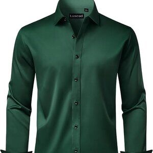 Men's Dress Shirts Long Sleeve Stretch Wrinkle Free-Green